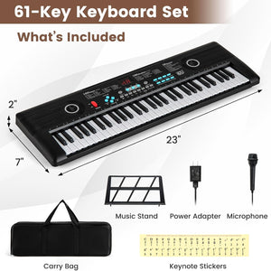 61 Key Keyboard Piano, Electric Digital Piano Keyboard with Microphone, Music Stand, Keynote Stickers & Carrying Bag, Portable Keyboard Piano for Beginners Adults