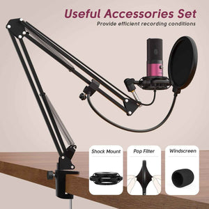 USB Condenser Microphone Kit Rose Red W/ Boom Stand