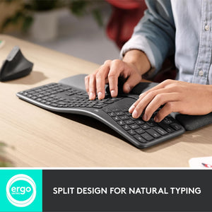 ERGO K860 Wireless Ergonomic Keyboard - Split Keyboard, Wrist Rest, Natural Typing, Stain-Resistant Fabric, Bluetooth and USB Connectivity, Compatible with Windows/Mac, Black