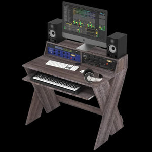 Sound Desk Compact Professional Studio Workstation - Elegant Walnut Finish with Pull-Out Keyboard Compartment