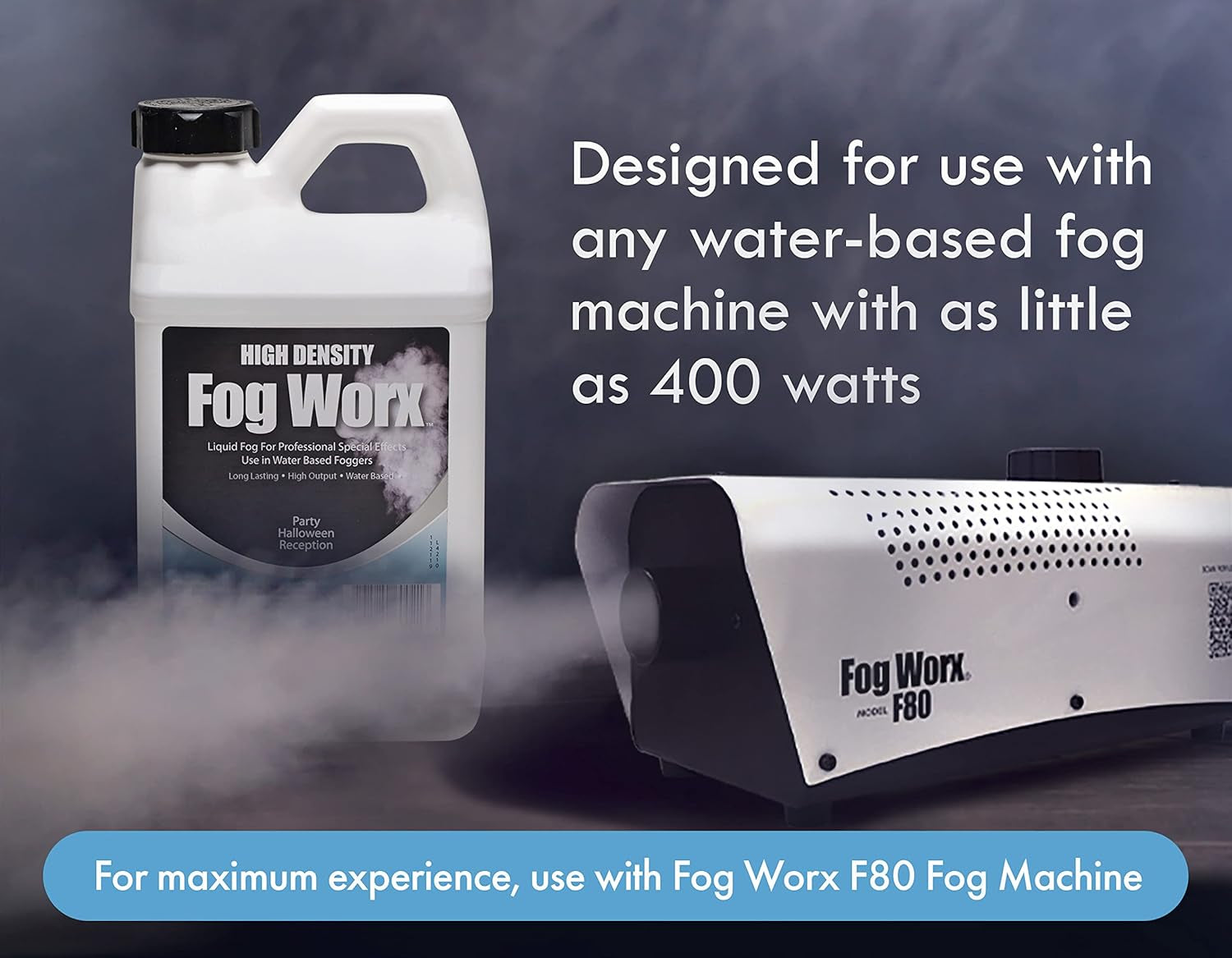 Fogworx Extreme High Density Fog Juice - Long Lasting, High Output, Water Based Fog Machine Fluid - Half Gallon, 64Oz