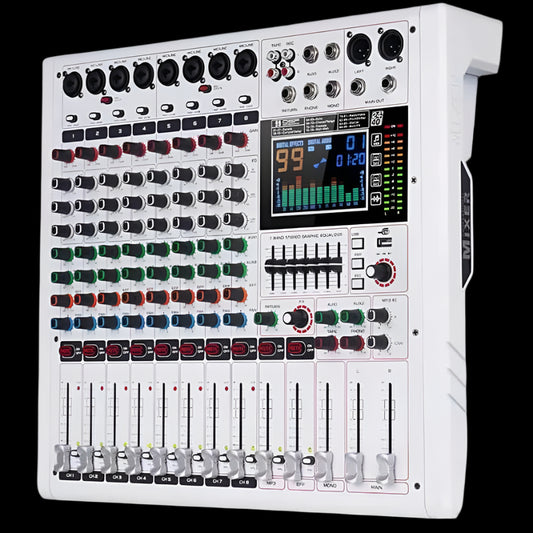 GF8PRO Multifunction 8 Channel Audio Mixer, Large LCD Color Screen, Supports Multi-Effect Audio Processing, Built-In 7 Stage Equalizer and 99 Reverb DJ Mixer for Performance and Studio