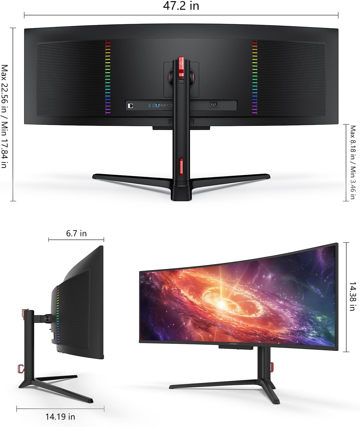 49" 49Q1S OLED Curved Gaming Monitor 5120 X 1440P 240Hz, 0.03Ms, USB Type C 90W, HDMI 2.1, Displayport, USB Hub, Surrounding Speakers, Adaptive-Sync, Height Adjustable Stand, Black