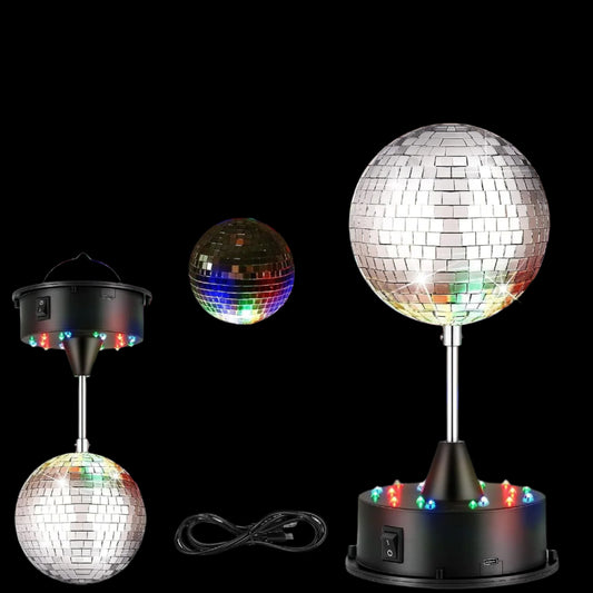 5 Inch Mirror Disco Ball Light Hanging Rotating Disco Ball Decor Mount Electric Motor 18 Leds Hanging and Table 2 Use for Halloween Parties Bar Band Stage KTV Home Wedding Night Club(Black)