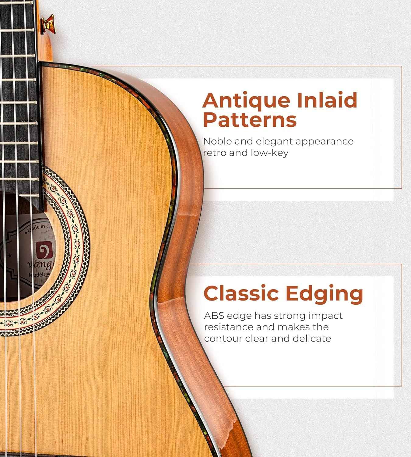 Classical Guitar Full Size 4/4 Spanish Style Classical Guitarra, 39 Inch Nylon Strings Guitar Ideal for Beginner Adults, Solid Cedar Top, by