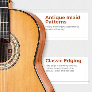 Classical Guitar Full Size 4/4 Spanish Style Classical Guitarra, 39 Inch Nylon Strings Guitar Ideal for Beginner Adults, Solid Cedar Top, by