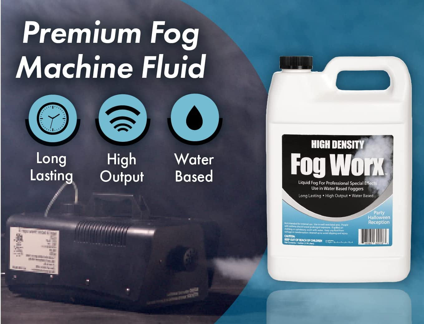 Fogworx Extreme High Density Fog Juice Gallon - Long Lasting, High Output, Odorless Water Based Fog Machine Fluid - for 400 Watt to 1500 Watt Machines