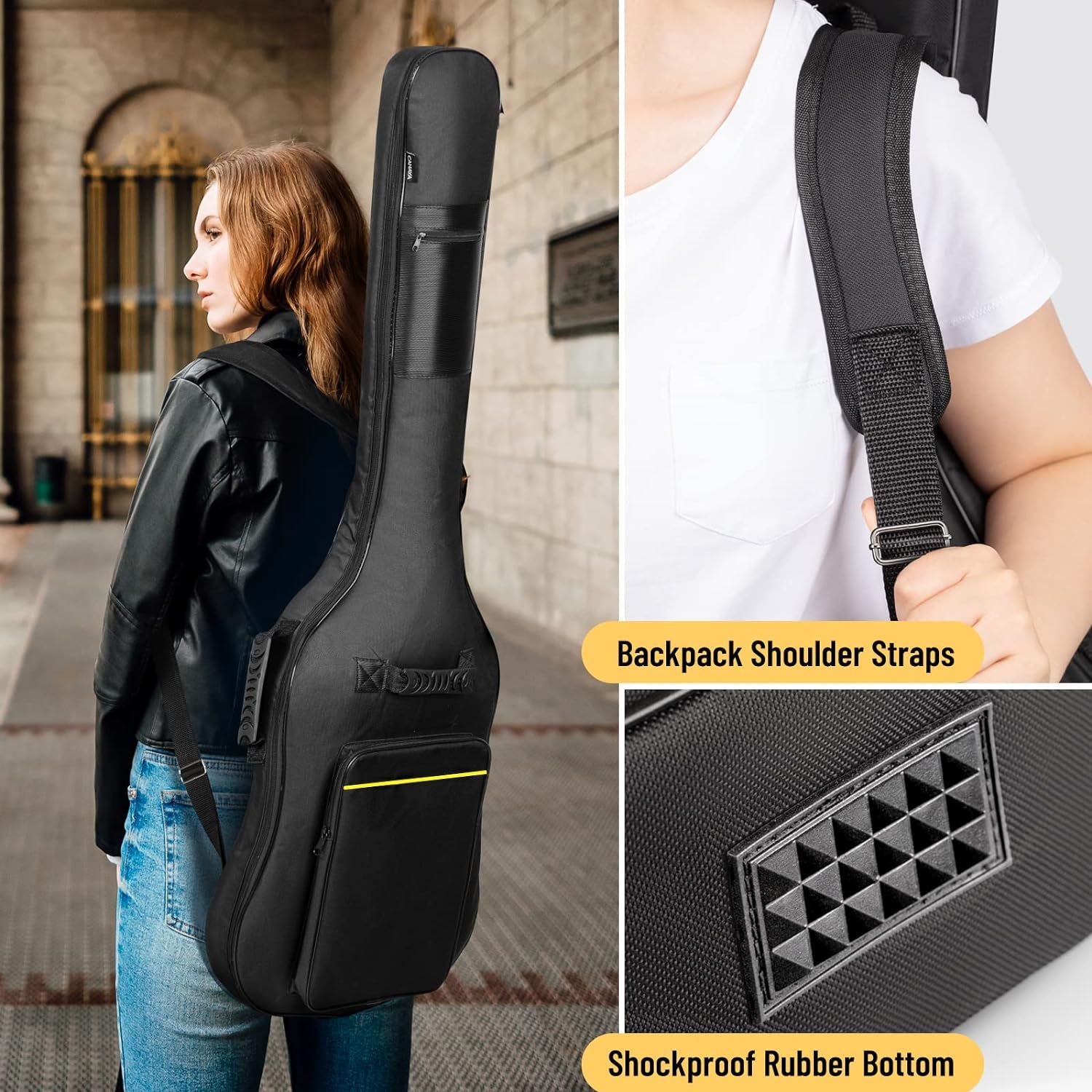 Bass Guitar Bag Gig Bag 0.3In Padding Black Padded Backpack Soft Electric Bass Case CY0222