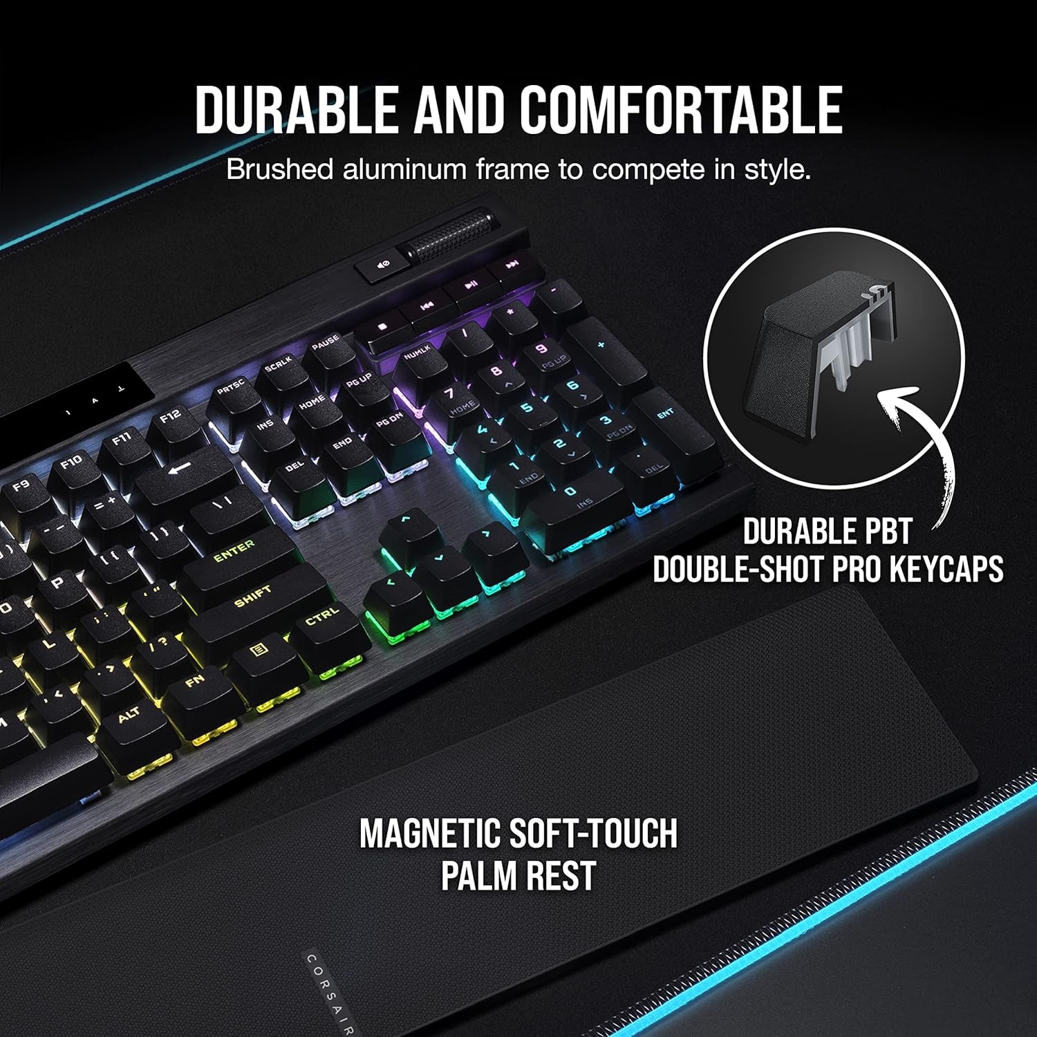 K70 RGB PRO Wired Mechanical Gaming Keyboard (Cherry MX RGB Red Switches: Linear and Fast, 8,000Hz Hyper-Polling, PBT Double-Shot PRO Keycaps, Soft-Touch Palm Rest) QWERTY, NA - Black