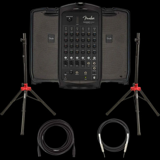 Passport Event S2 Portable PA System Bundle with Compact Speaker Stands, XLR Cable, and Instrument Cable