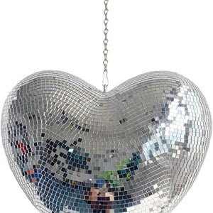 Mirror Disco Ball with Chain, Heart 8 Inch Pink Disco Ball Reflective Mirror Ball Hanging Ornament for Birthday Wedding Party Decor, Disco Ball Ornaments