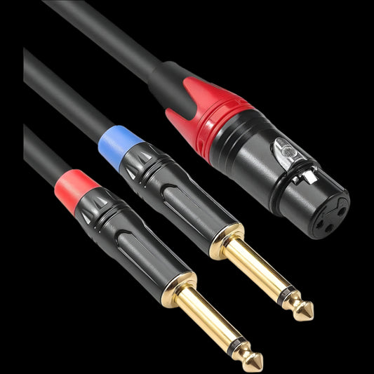 XLR Female to Dual 1/4" Male Y Splitter Cable 10 Ft