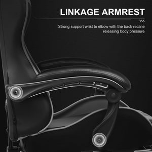 Gaming Chair, Computer Chair with Footrest and Lumbar Support, Height Adjustable Game Chair with 360°-Swivel Seat and Headrest and for Office or Gaming (White)