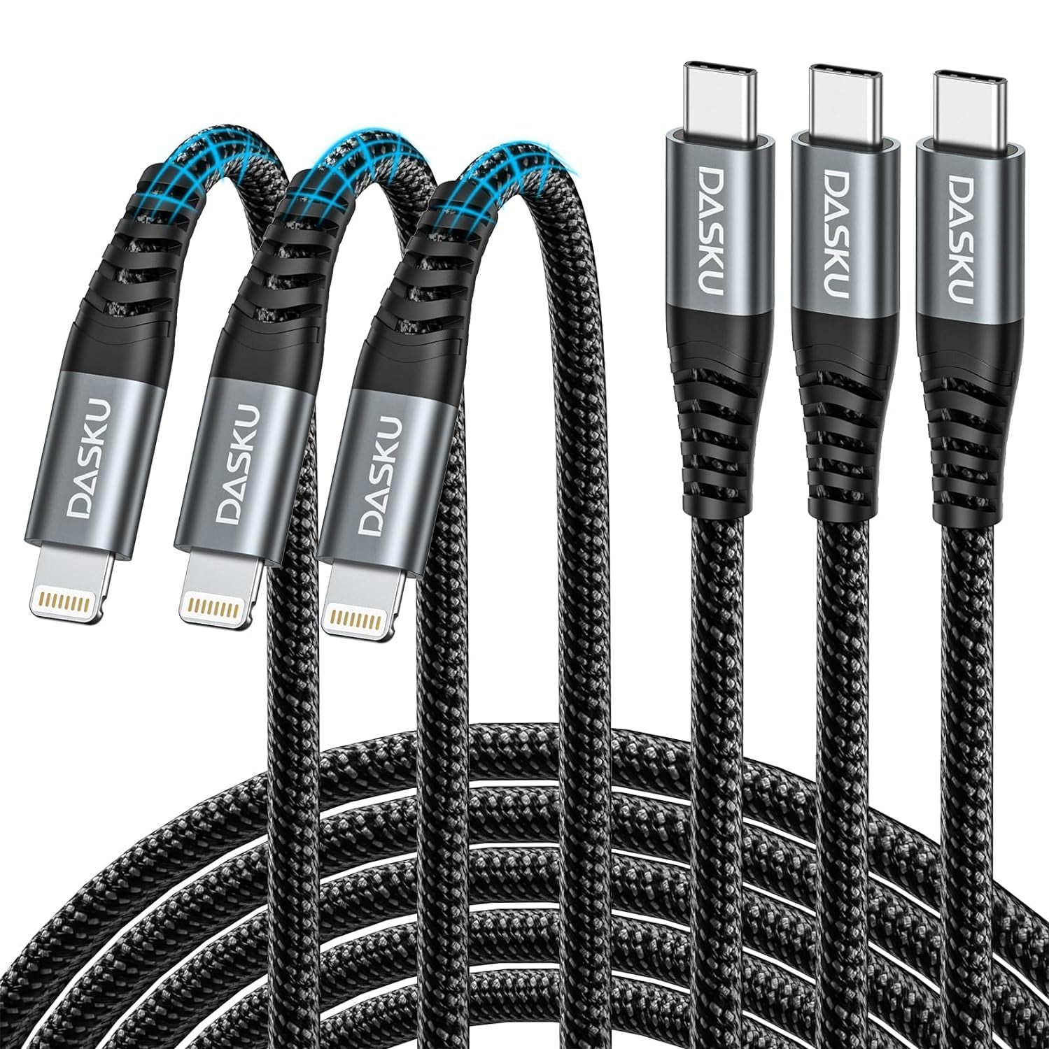 Lightning Cable 3Ft 3Pack Nylon Braided Heavy Duty Iphone Charger Cord Black Compatible with 14/13 / 12/11 Pro Max/X/Xs Max/Xr /8 Plus/ 7 6S plus 6 Plus/Ipad Mini/Air