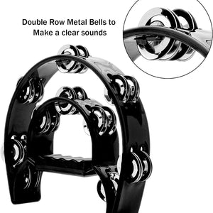 Tambourine Double Row Metal Jingles Hand Held Percussion Half-Moon Tambourines Musical Instrument Gifts for Kids, Adults, Party - Black