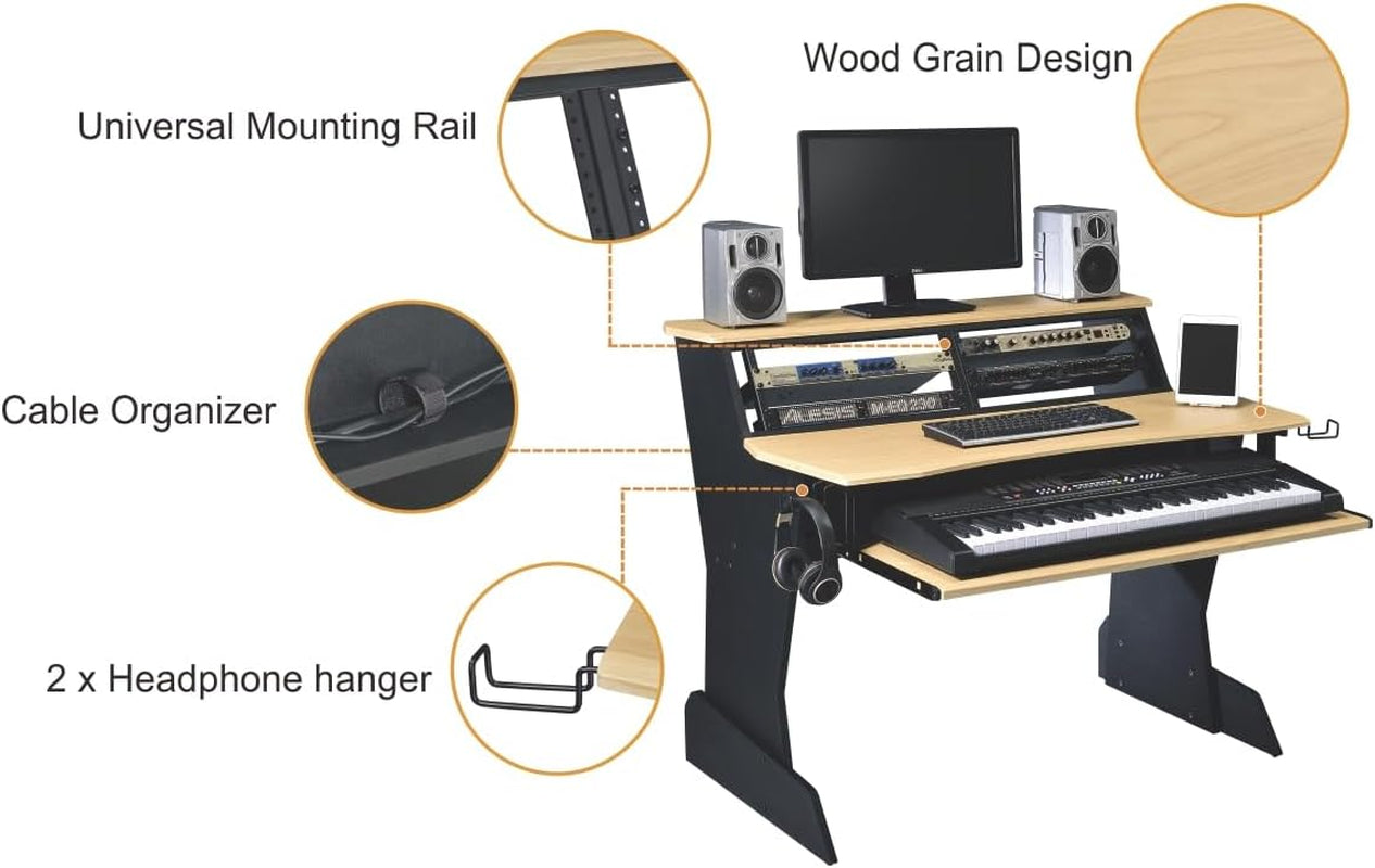 BE200 Series Music Studio Desk Workstation with 2 X 4U Rack (Natural Oak)