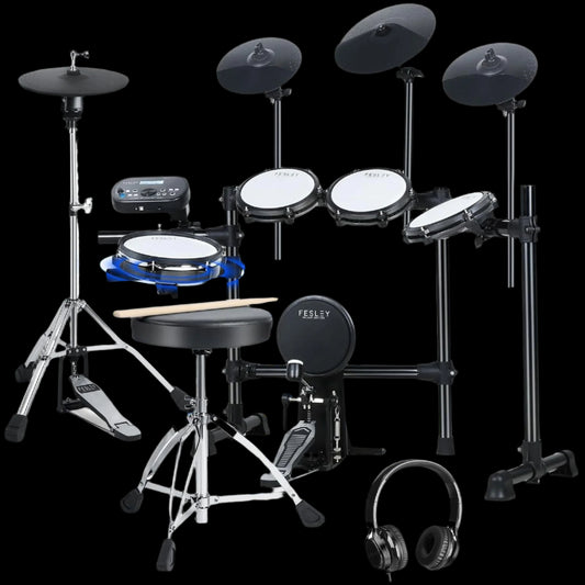 Electric Drum Set, Electronic Drum Set with 4 Quiet Mesh Drum Pads, Independent Hihat and Kick Drum Full Size Adult Drum Set, 3 Cymbals with Choke, 225 Sounds, USB MIDI, Drum Throne, and Sticks