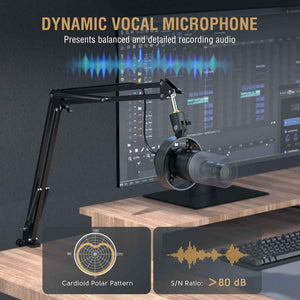 K688 Podcast Microphone Kit, USB/XLR Dynamic Microphone with Boom Arm for PC/XLR Mixer, Gaming Mic with Mute Button, Headphone Jack for Vocal, Voice-Over, Streaming, Music Recording -K688CT