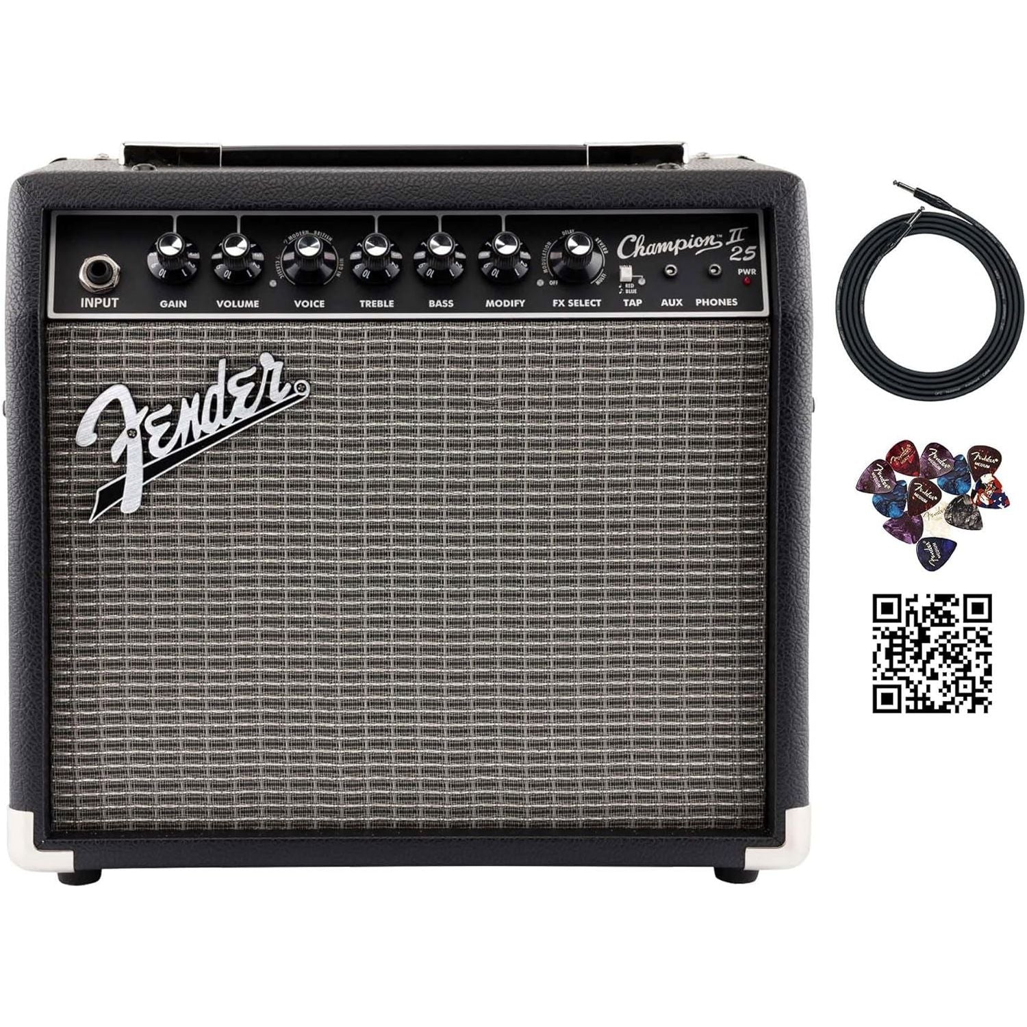 Champion II 25 Watt Guitar Combo Amplifier Bundle with Cable, Austin Bazaar Exclusive 12-Pack Picks, and Instructional Video