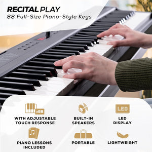 88 Key Keyboard Piano with 480 Sounds, Speakers, USB MIDI, Sheet Music Tablet Rest, Power Adapter and Piano Lessons for Beginners