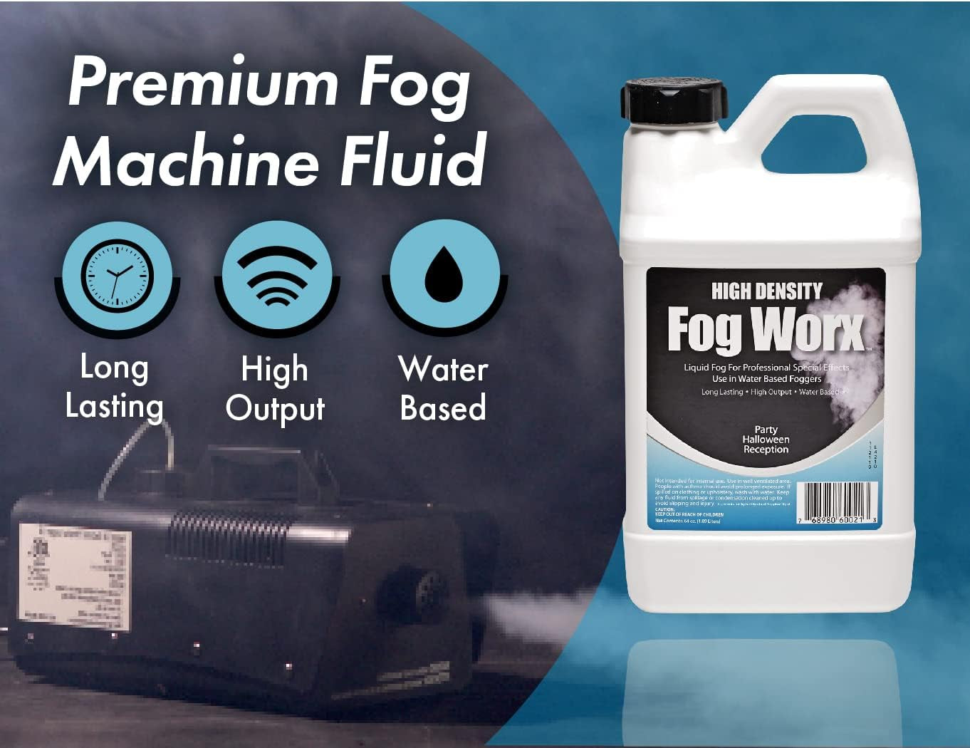 Fogworx Extreme High Density Fog Juice - Long Lasting, High Output, Water Based Fog Machine Fluid - Half Gallon, 64Oz