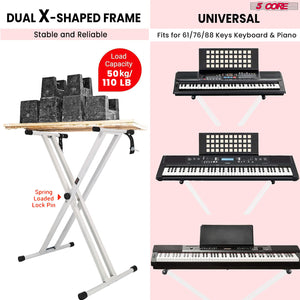 5Core Adjustable Keyboard Stand Electric Piano X Brace Stand Metal Dual Tuberack