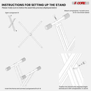 5Core Adjustable Keyboard Stand Electric Piano X Brace Stand Metal Dual Tuberack