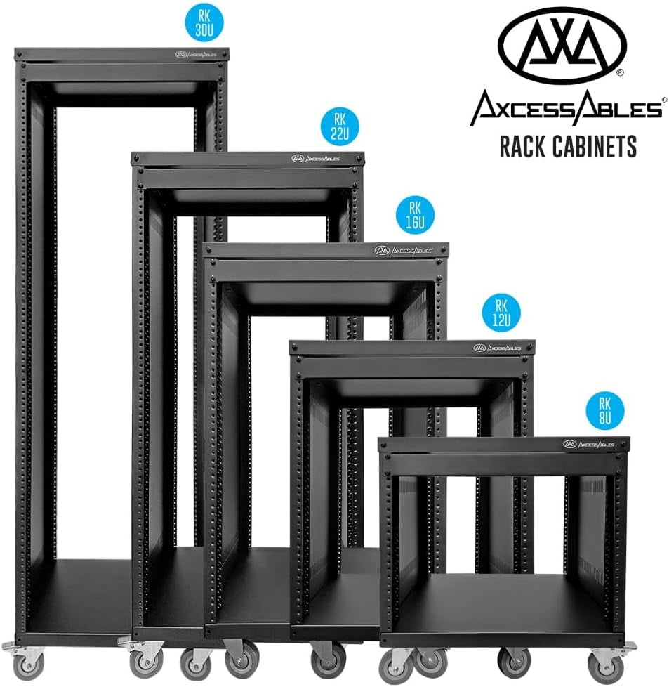 Axcessables 12U AV Rack Stand | 12 Space Component Rack Cabinet | Removable Side Panels for Open-Frame | 550Lb Capacity Four Post Network Server Case| 19-Inch Rack-Mountable Cabinet (RK12U)