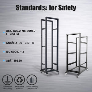 Open Rack 24U 4 Post Open Frame 19-Inch Data Network Desktop Server/Audio Rack 800MM Deep