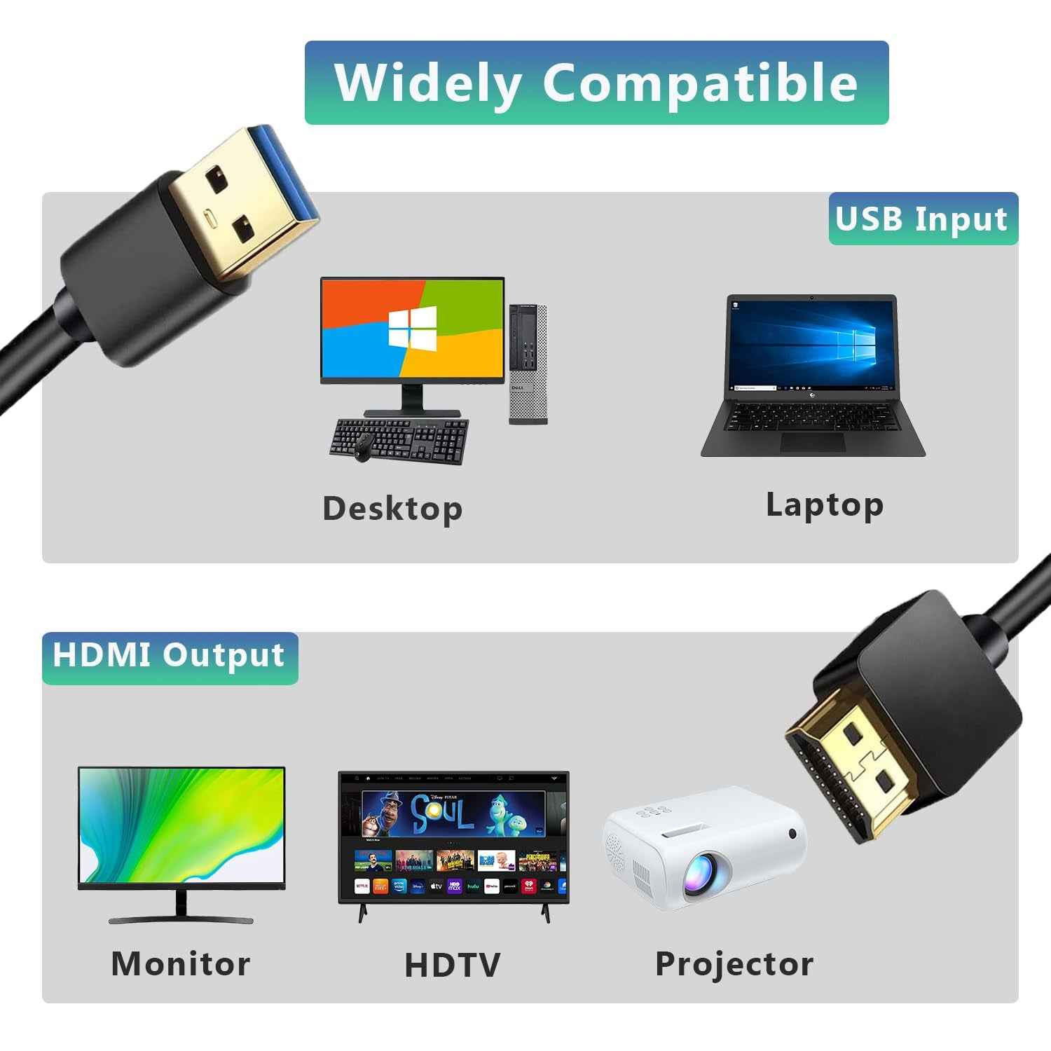 USB Male to HDMI Male Adapter Cable, 6.6 Ft