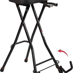 Seat with Padded Cushion, Ergonomic Backrest & Fold Holds Electric Acoustic Guitar Stand (GFW-GTR