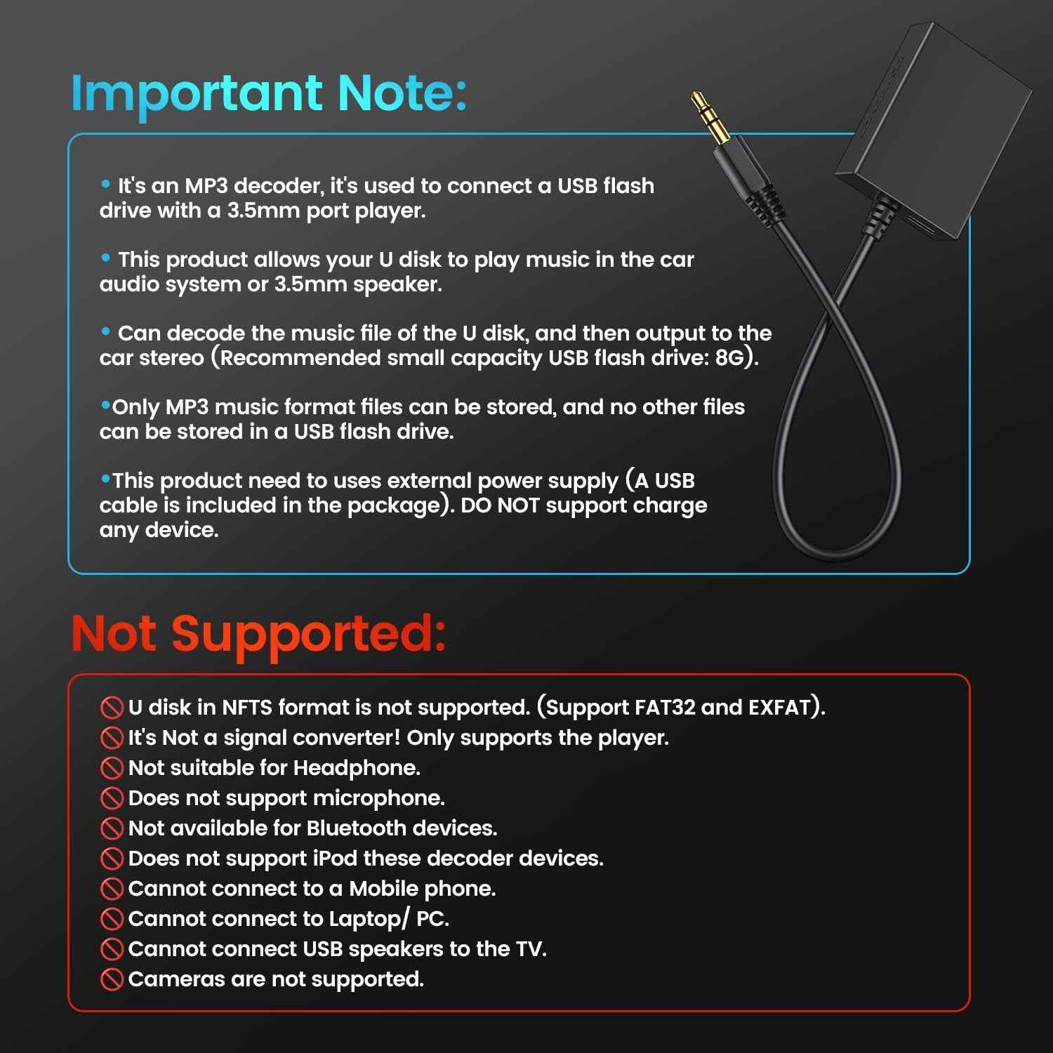 USB Female to 3.5mm Male Adapter