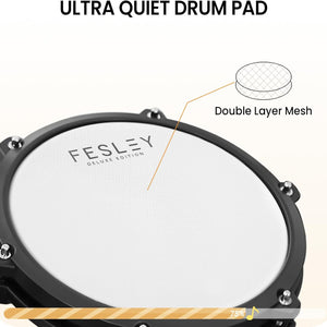 Electric Drum Set, Electronic Drum Set with 4 Quiet Mesh Drum Pads, Independent Hihat and Kick Drum Full Size Adult Drum Set, 3 Cymbals with Choke, 225 Sounds, USB MIDI, Drum Throne, and Sticks