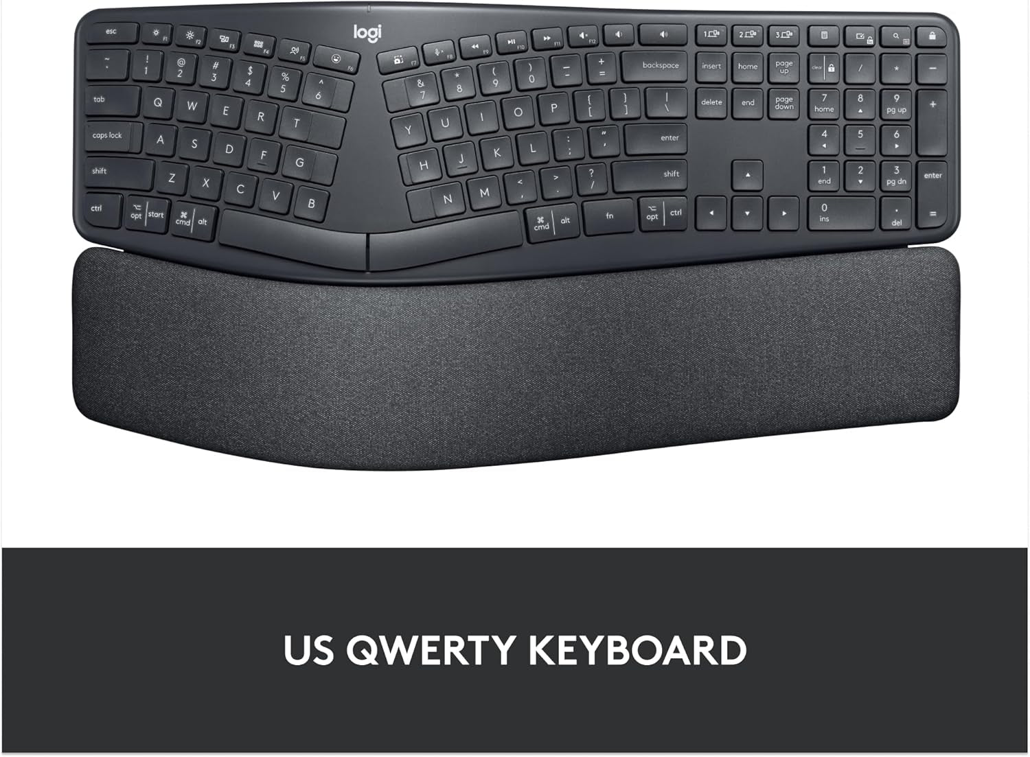 ERGO K860 Wireless Ergonomic Keyboard - Split Keyboard, Wrist Rest, Natural Typing, Stain-Resistant Fabric, Bluetooth and USB Connectivity, Compatible with Windows/Mac, Black