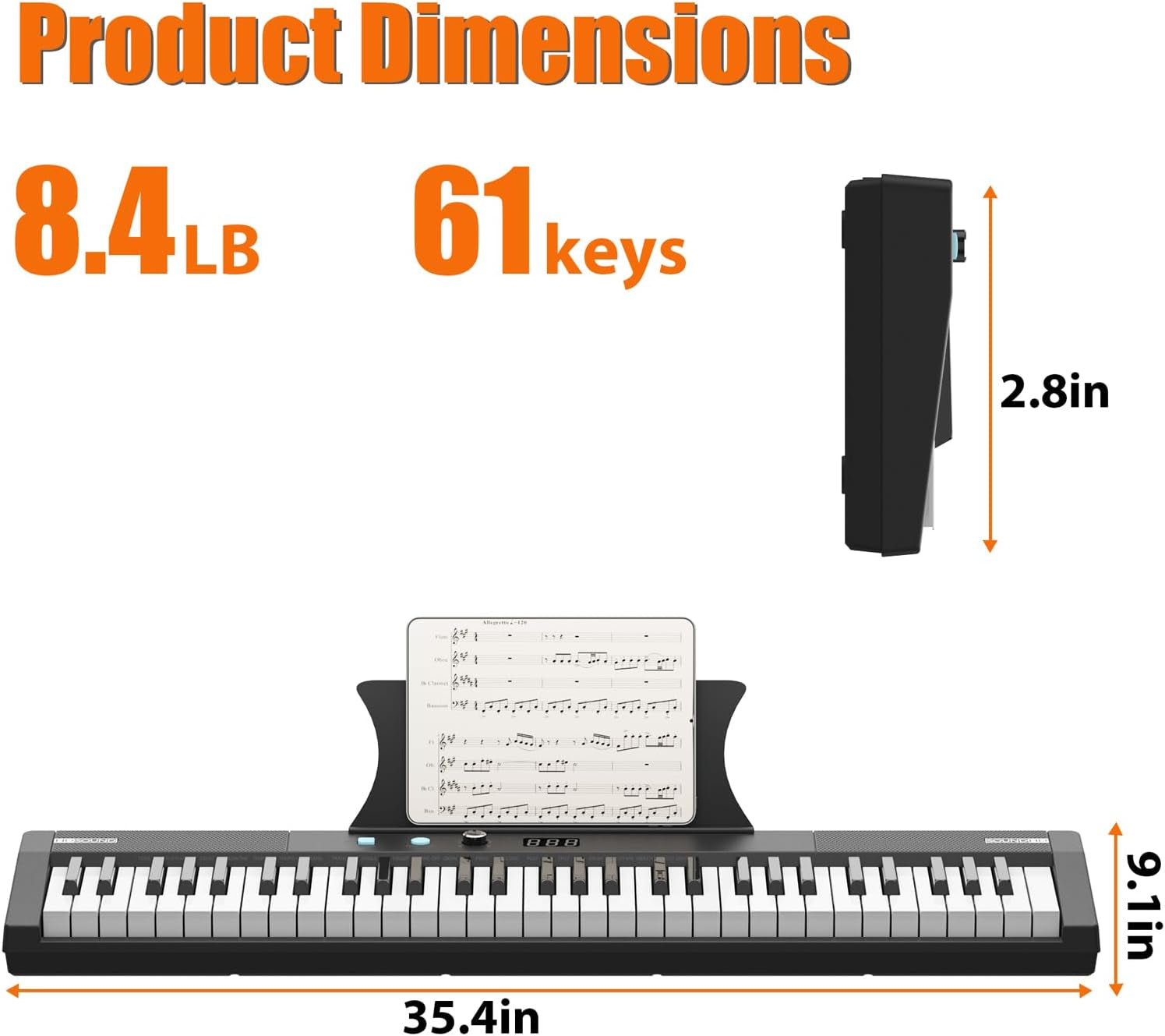 Keyboard Piano, 61 Key Piano Keyboard, Semi-Weighted Keys, Digital Music Keyboard with Power Supply, Piano Stand, Stool and Microphone, Electronic Music Keyboard for Beginners