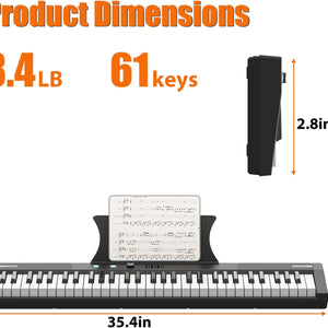 Keyboard Piano, 61 Key Piano Keyboard, Semi-Weighted Keys, Digital Music Keyboard with Power Supply, Piano Stand, Stool and Microphone, Electronic Music Keyboard for Beginners