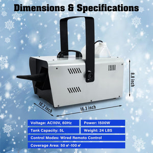 Snow Machine 1500W Snow Making Machine Snowflake Maker for Christmas Wedding Kids Party Stage Effect with Wired Remote Control