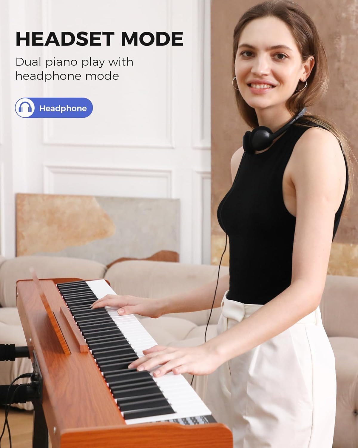 Weighted Piano Keyboard 88 Keys: Full Size Electric Keyboard Piano for Beginners, Portable 88 Key Keyboard with Daul Speaker,Sustain Pedal,Power Adapter,Support Bluetooth,Usb MIDI,FEP300, Brown