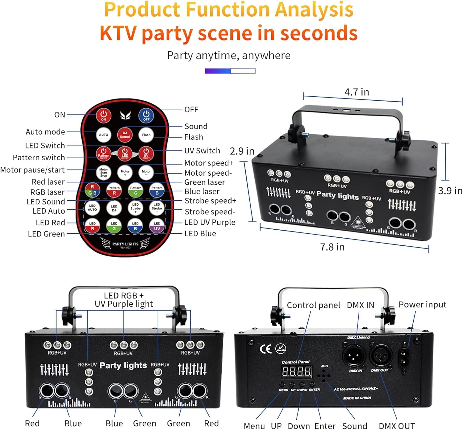 Ultimate DJ Party Lights - 21 Lens RGB UV Disco Strobe with DMX 512 & Remote Control - Perfect for Home Parties, Birthdays & Christmas Celebrations!