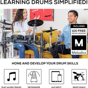 Turbo Mesh Kit – Electric Drum Set with 100+ Sounds, Quiet Mesh Drum Pads, Drum Sticks, Connection Cables, Drum Lessons