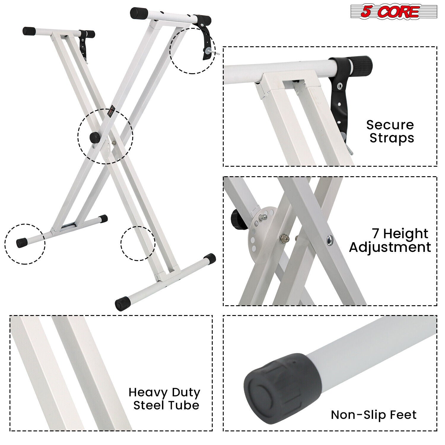 5Core Adjustable Keyboard Stand Electric Piano X Brace Stand Metal Dual Tuberack