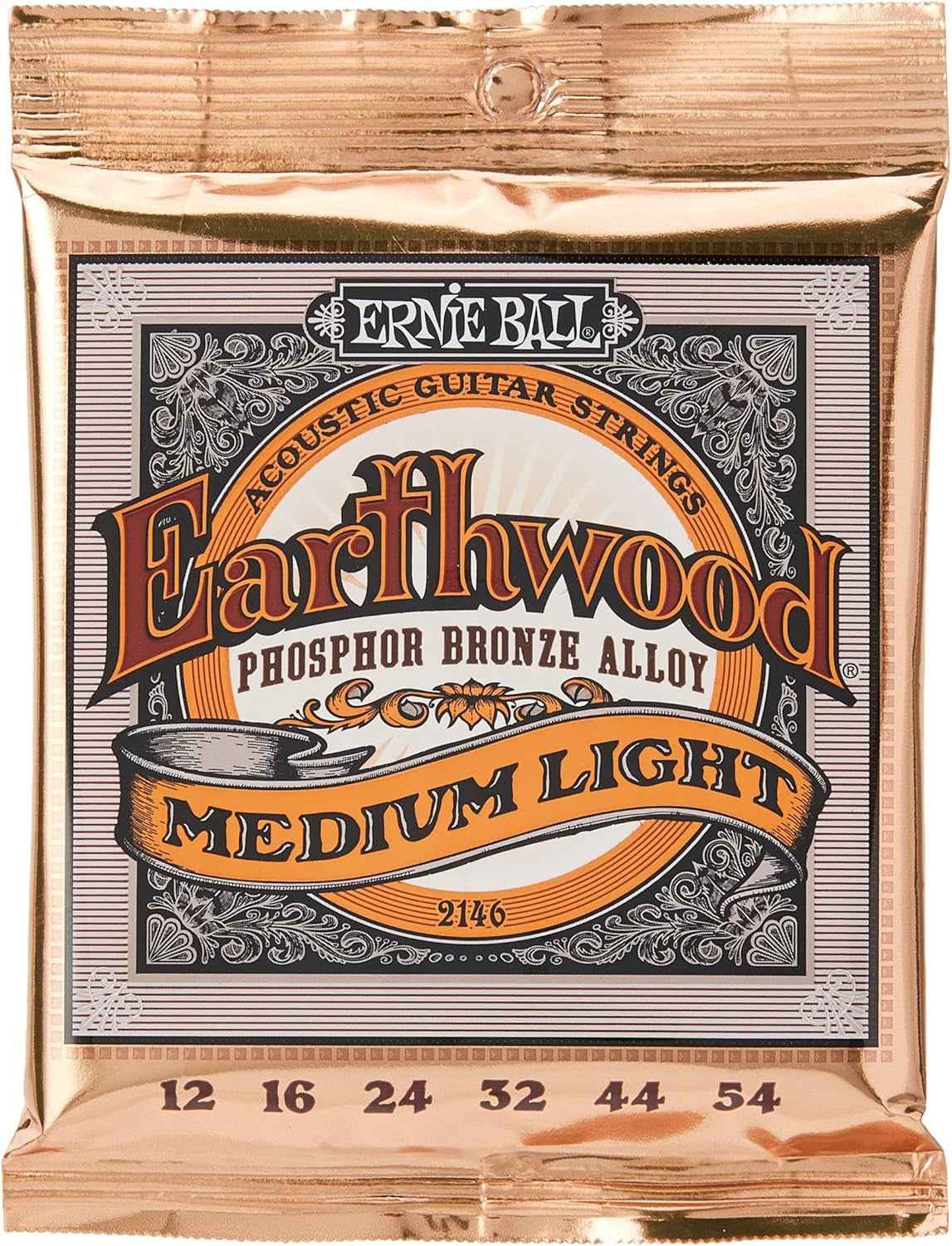 Earthwood Medium Light Phosphor Bronze Acoustic Guitar Strings, 12-54 Gauge (P02146)