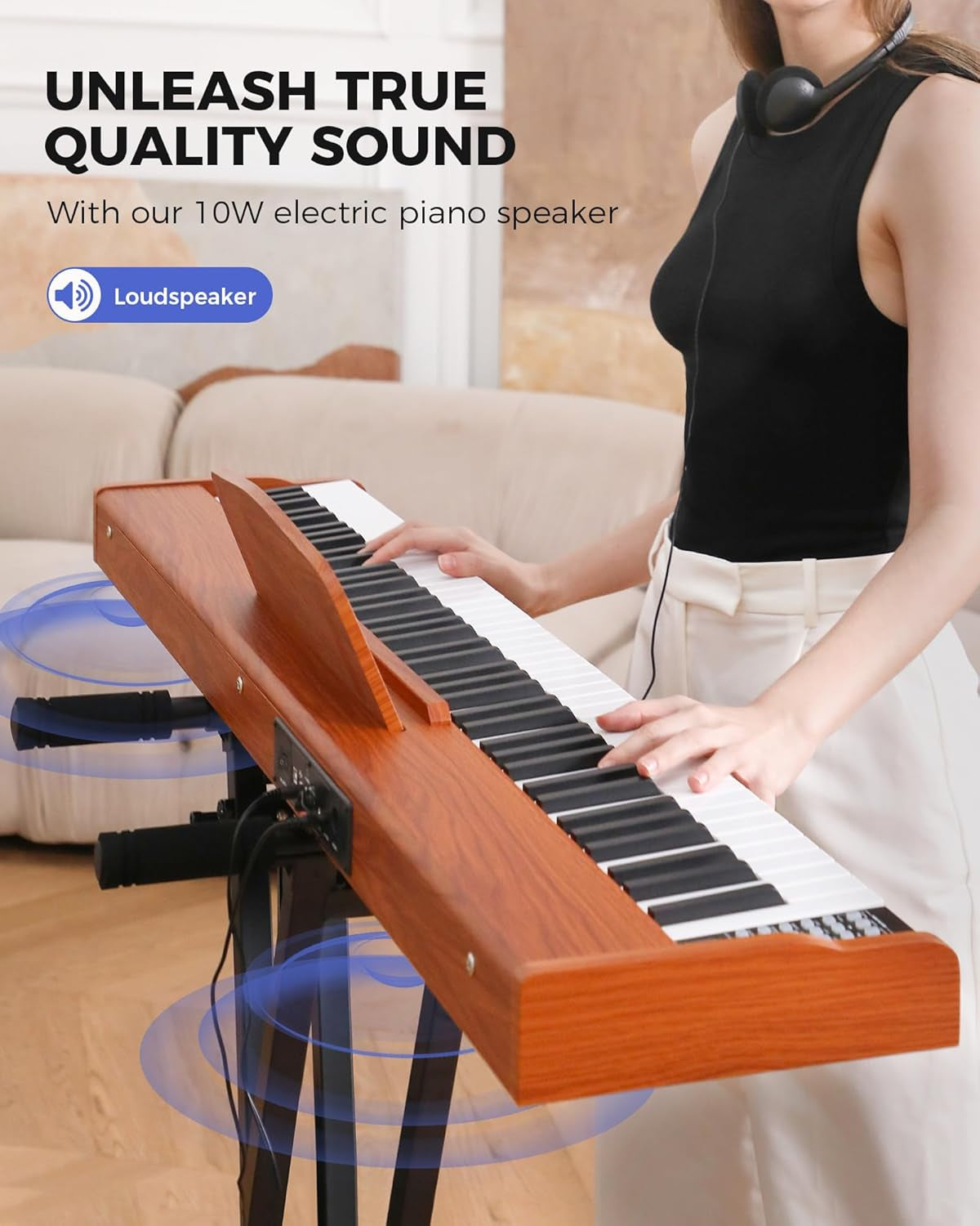 Weighted Piano Keyboard 88 Keys: Full Size Electric Keyboard Piano for Beginners, Portable 88 Key Keyboard with Daul Speaker,Sustain Pedal,Power Adapter,Support Bluetooth,Usb MIDI,FEP300, Brown