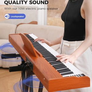 Weighted Piano Keyboard 88 Keys: Full Size Electric Keyboard Piano for Beginners, Portable 88 Key Keyboard with Daul Speaker,Sustain Pedal,Power Adapter,Support Bluetooth,Usb MIDI,FEP300, Brown