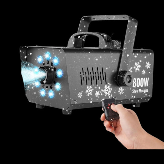 Snow Machine, 800W Snow Making Machine with 9 LED RGB Lights and Remote Control, High Output Snowflake Maker Stage Snow Effect for Christmas, Halloween, Wedding, DJ Parties and Valentine'S Day