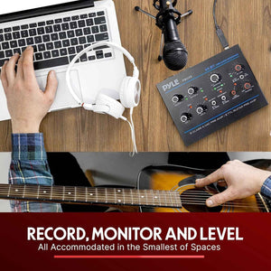 Professional USB Audio Interface with MIC, Guitar, AUX Stereo Inputs, Phone/Monitor Outputs, Ideal for Computer Playing & Recording, Compact Rugged Metal Housing - PMUX6