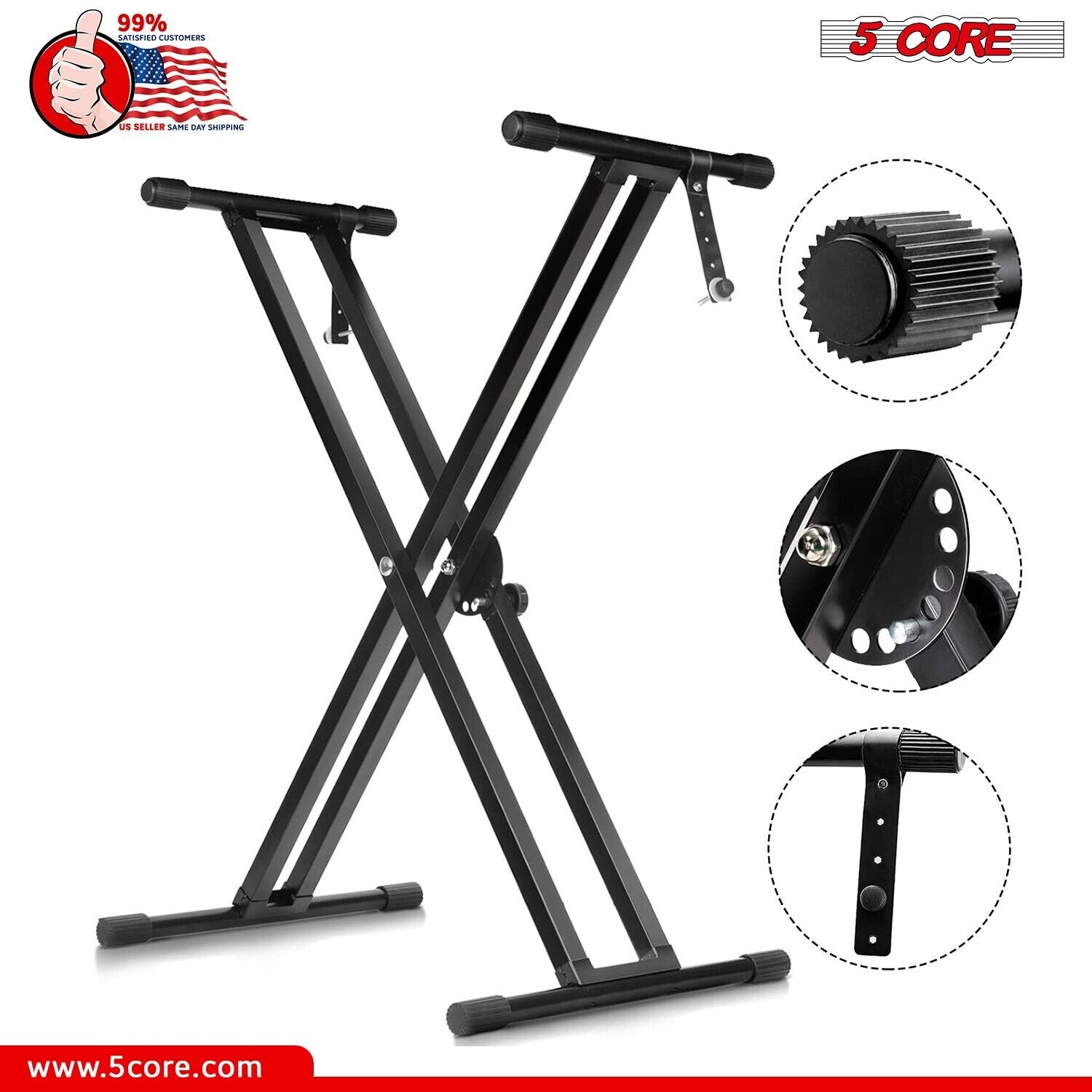 5Core Adjustable Keyboard Stand Electric Piano X Brace Stand Metal Dual Tuberack