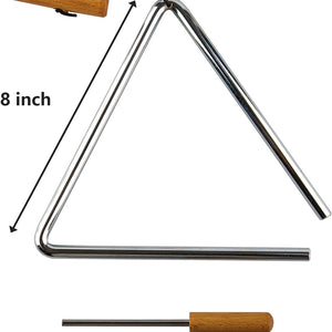 Triangle Hand Percussion with Striker, Rhythm Steel Triangles Musical Instrument (8 Inch)