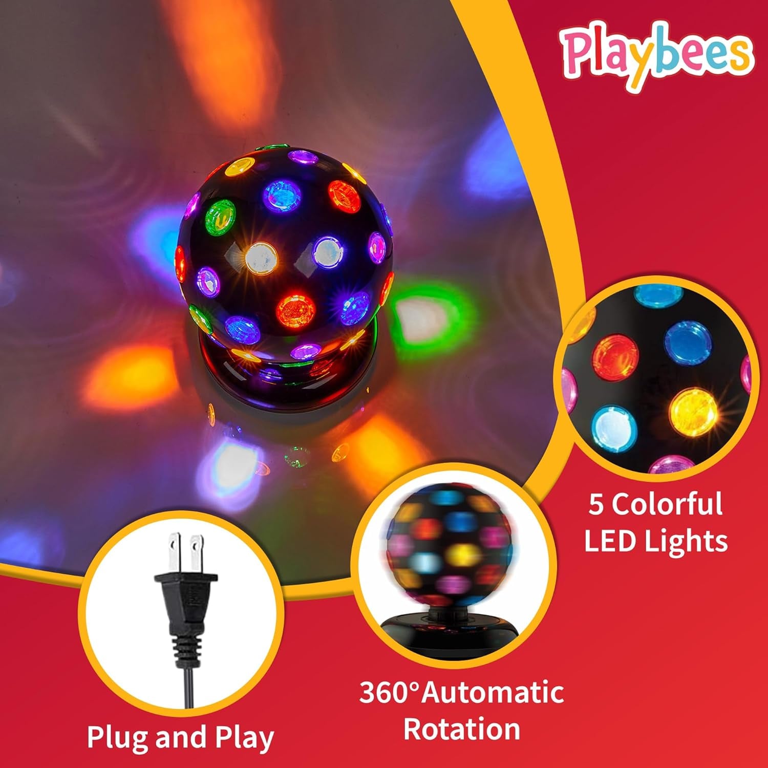 Rotating Disco Ball with LED Lights - Create a Dazzling Dance Atmosphere - Neon Birthday Party Vibes - Dance Party Supplies & Accessories - 11"