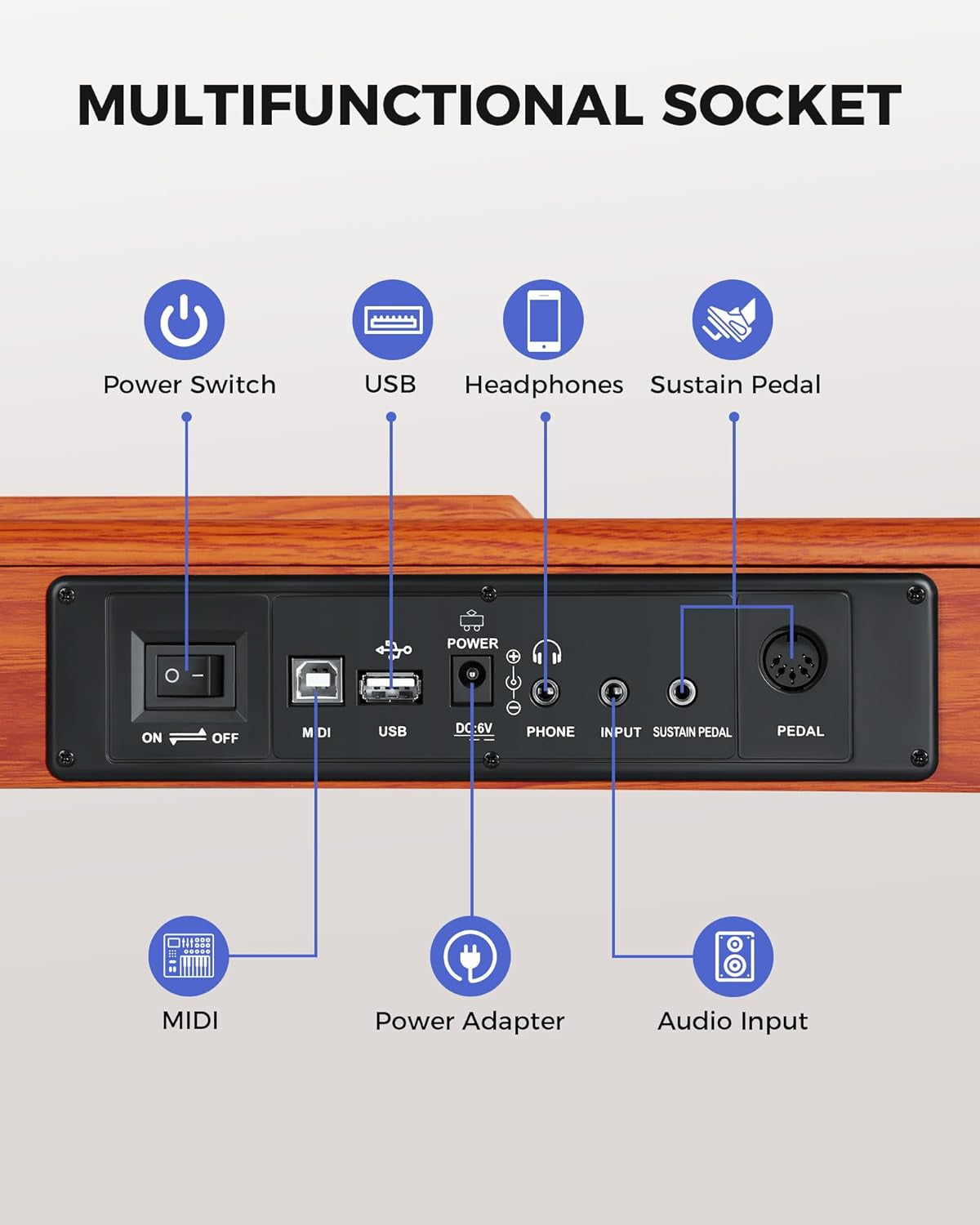 Weighted Piano Keyboard 88 Keys: Full Size Electric Keyboard Piano for Beginners, Portable 88 Key Keyboard with Daul Speaker,Sustain Pedal,Power Adapter,Support Bluetooth,Usb MIDI,FEP300, Brown